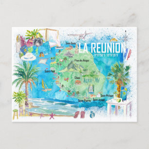 Postale La Réunion Carte illustrée de l'île de voyage 