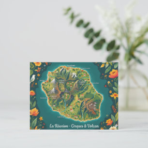 Postale La Réunion – Cirques & Volcan Carte illustrée