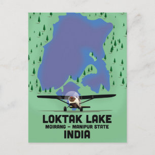 Postale Lac Loktak état du Manipur, Inde carte