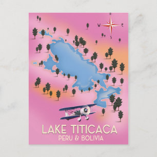 Postale Lac Titicaca, Pérou, Bolivie carte du lac art de v