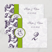 Postale Lapis Purple Damask Apple Green Table Numéro Carte (Devant / Derrière)