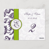 Postale Lapis Purple Damask Apple Green Table Numéro Carte (Dos)