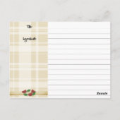 Postale Lasagna Carte de recette du gardien de cuisine ali (Dos)