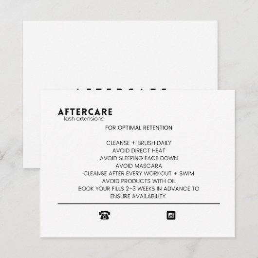 Postale Lash Extensions Carte de post-soins (Devant / Derrière)