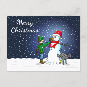 Postale Le bonhomme de neige, chien et garçon Noël Carte p