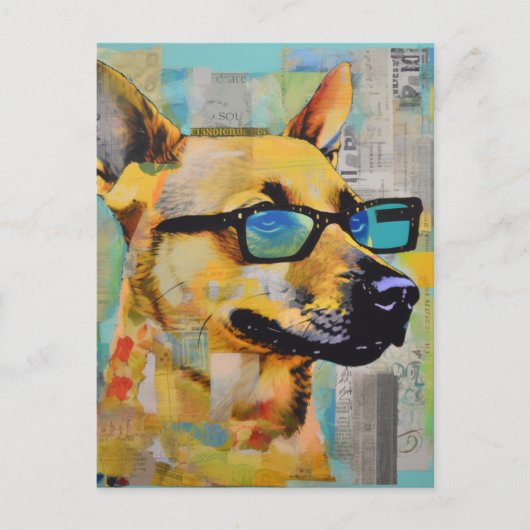 Postale Le chien dans les lunettes de collage carte postal (Devant)