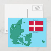 Postale Le drapeau et la carte du Danemark (Devant / Derrière)