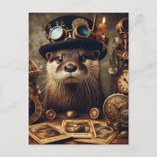 Postale Lecteur de carte Tarot Otter Steampunk (Devant)