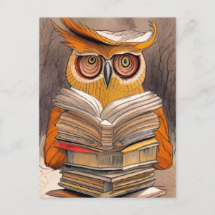 Postale Lecture de hibou - Carte d'art