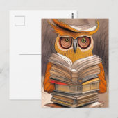 Postale Lecture de hibou - Carte d'art (Devant / Derrière)