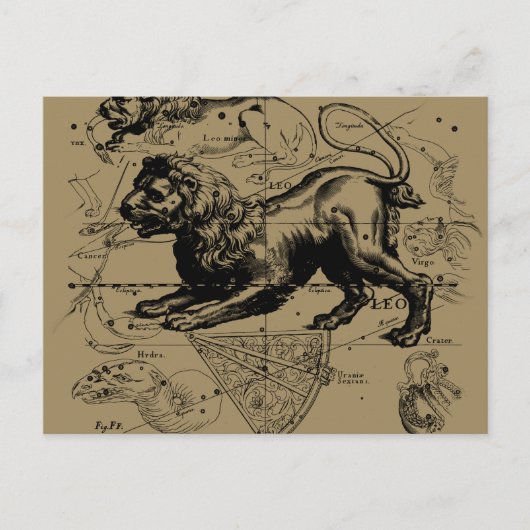 Postale Leo Constellation Carte Hevelius vers 1690 (Devant)