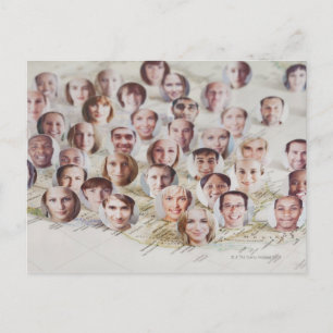 Postale Les visages sur une carte de l'Amérique