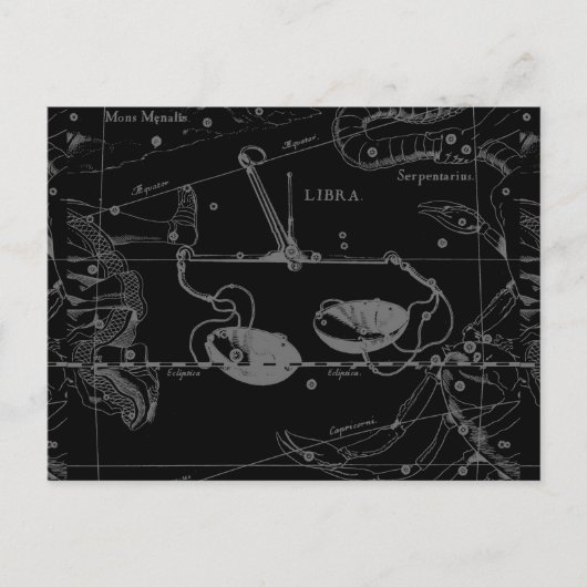 Postale Libra Constellation Hevelius 1690 Carte sur Noir (Devant)
