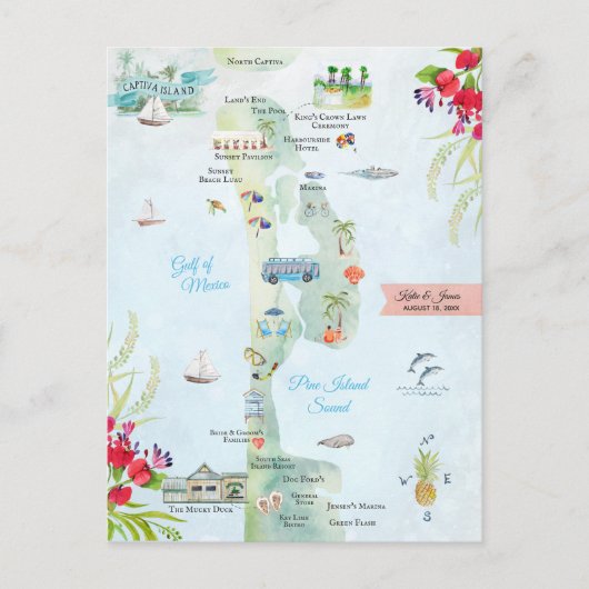 Postale L'île de Captiva | Carte Itinéraire De Mariage De  (Devant)