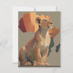 Postale Lionesse géométrique en mosaïque avec carte de l'A