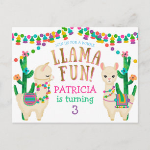 Postale Llama , Carte d'invitation pour anniversaire Fiest