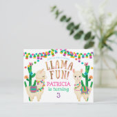 Postale Llama, Carte d'invitation pour anniversaire Fiesta (Debout devant)
