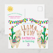 Postale Llama, Carte d'invitation pour anniversaire Fiesta (Devant / Derrière)