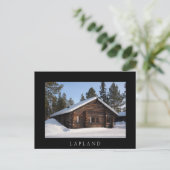 Postale Log cabine dans la neige, Laponie noir texte carte (Debout devant)