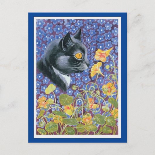 Postale Louis Wain, Chat dans une mer de fleurs, Carte pos (Devant)