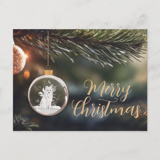 Postale Loup d'hiver avec carte de Noël Floral (Devant)