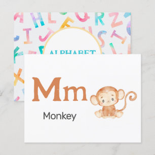 Postale M est pour Singe - Carte Flash Alphabet