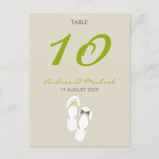 Postale M. & Mme Flip Flops Mariage Carte de numéro de tab (Devant)