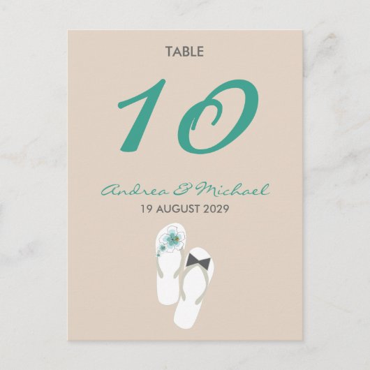 Postale M. & Mme Flip Flops Mariage Carte de numéro de tab (Devant)