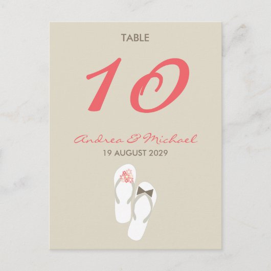 Postale M. & Mme Flip Flops Mariage Carte de numéro de tab (Devant)