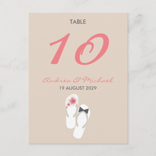 Postale M. & Mme Flip Flops Mariage Carte de numéro de tab (Devant)