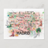 Madrid Espagne Carte de Voyage Illustrée avec Rout