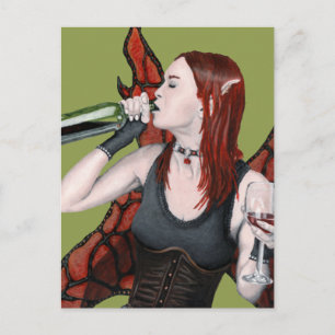 Postale Magical Fairy Boire Vin Imaginaire Art Carte posta