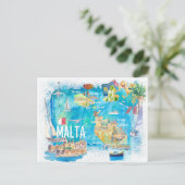 Postale Malte Carte de voyage illustrée des îles avec rout (Debout devant)