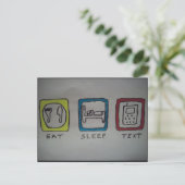Postale manger,dormir,envoyer des textos carte (Debout devant)