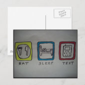 Postale manger,dormir,envoyer des textos carte (Devant / Derrière)
