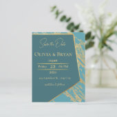 Postale Marbre turquoise et or Enregistrer la carte Date | (Debout devant)