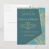 Postale Marbre turquoise et or Enregistrer la carte Date | (Devant / Derrière)