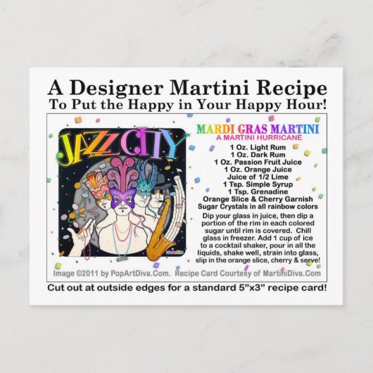 Postale Mardi Gras - Mardi gras Martini Recette Carte (Devant)