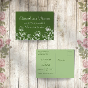 Postale Mariage à fleurs vert olive enregistrer la carte d