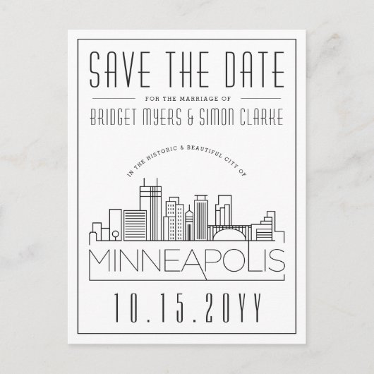 Postale Mariage à Minneapolis | Skyline stylisé, carte de (Devant)