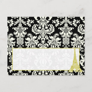 Postale Mariage à Paris Black Damask Carte de la place écr