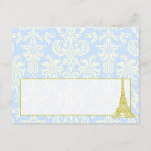 Postale Mariage à Paris Bleu Damas Carte de la Place Écrit