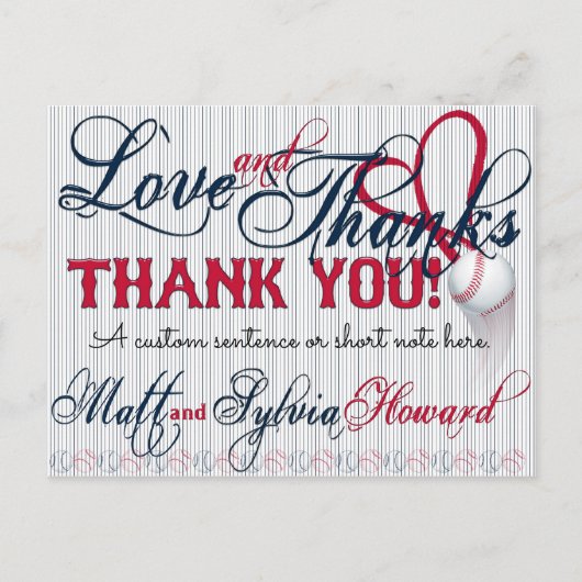 Postale Mariage de baseball Carte de remerciements 2b HOWA (Devant)