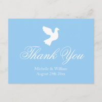Mariage de colombe bleu clair et blanc merci carte