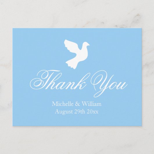 Postale Mariage de colombe bleu clair et blanc merci carte (Devant)