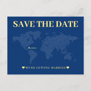 Postale Mariage de la carte du monde bleu