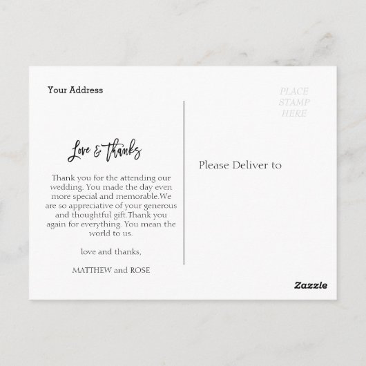 Postale mariage de script blanc merci carte photo (Dos)