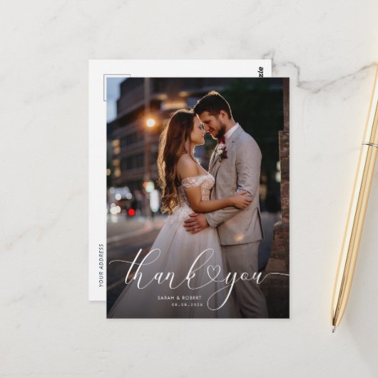 Postale mariage de script unique merci carte photo (Devant/Arrière en situation)