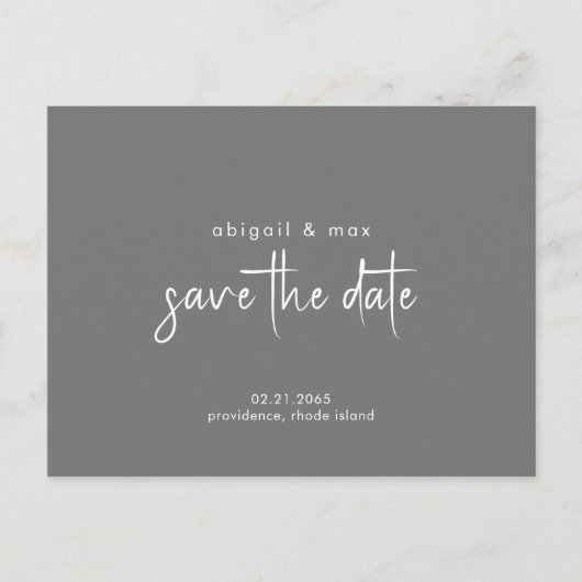 Postale Mariage gris simple Enregistrer la date Carte post (Devant)