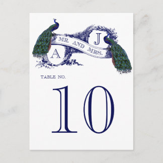 Postale Mariage Peacock Vintage bleu Carte Numéro